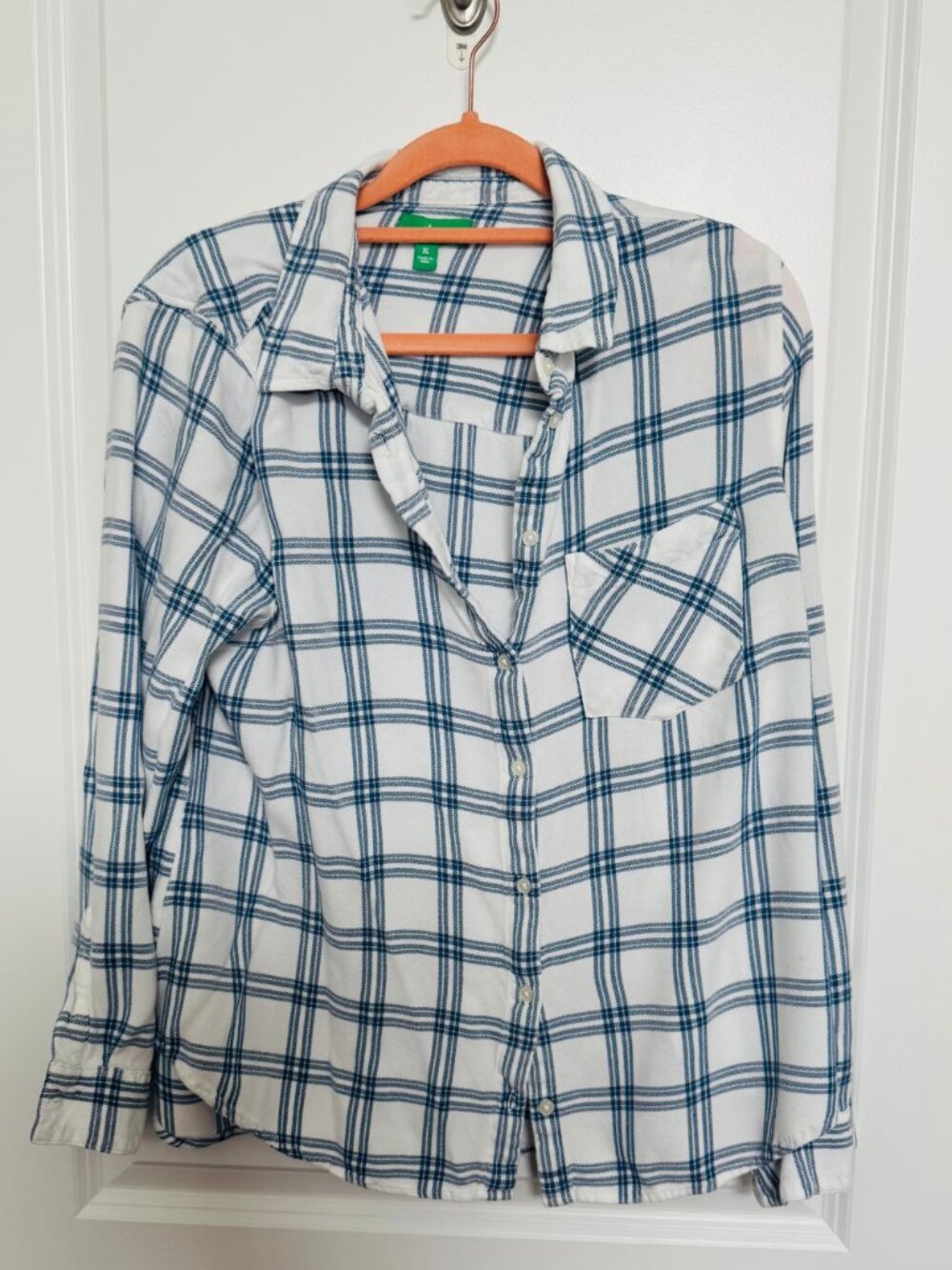 Dip Blue White Plaid Flannel Button Down Shirt Size XL